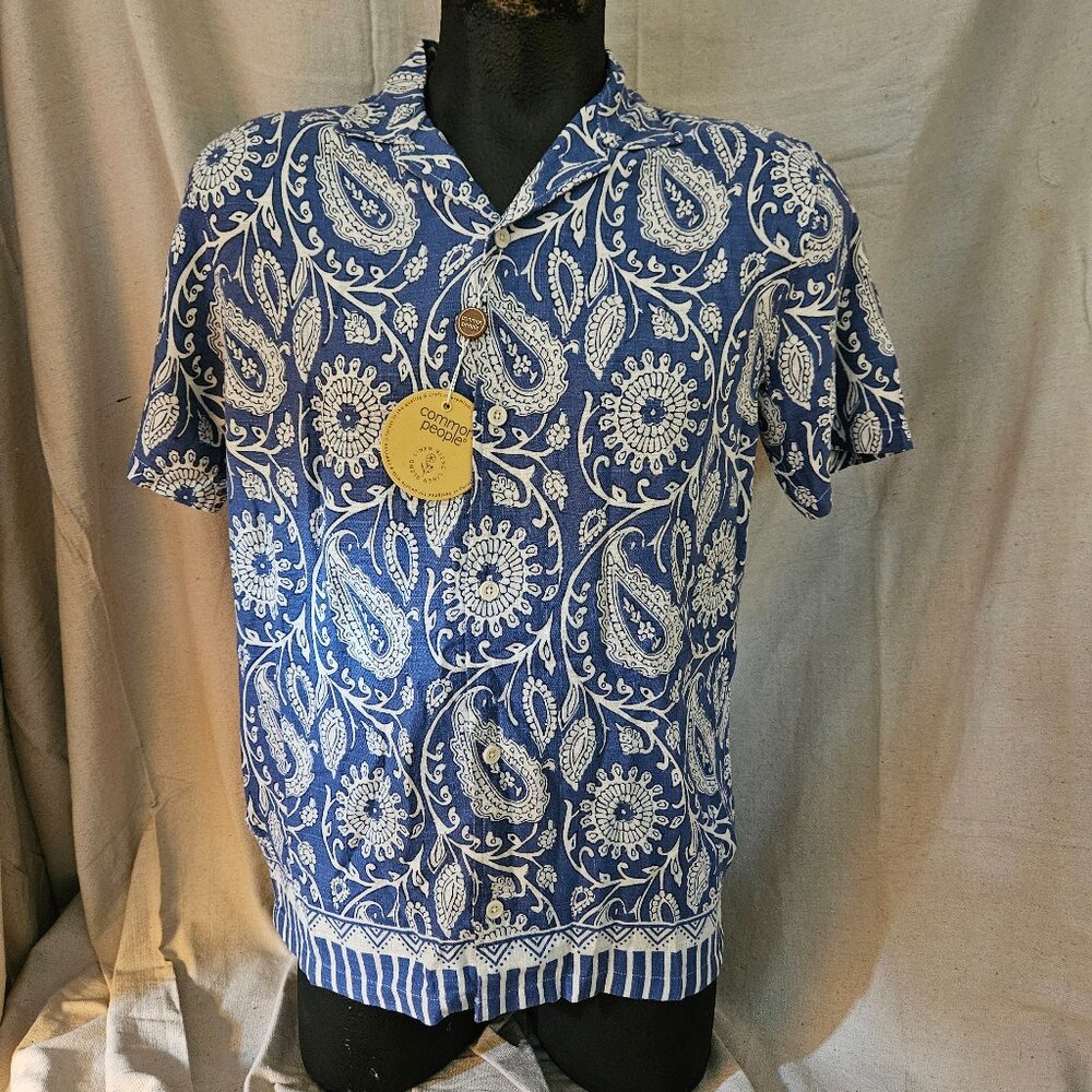 Common People Clothing Men's Linen Blend Hawaiian Style Camp Shirt NEW Sz Medium